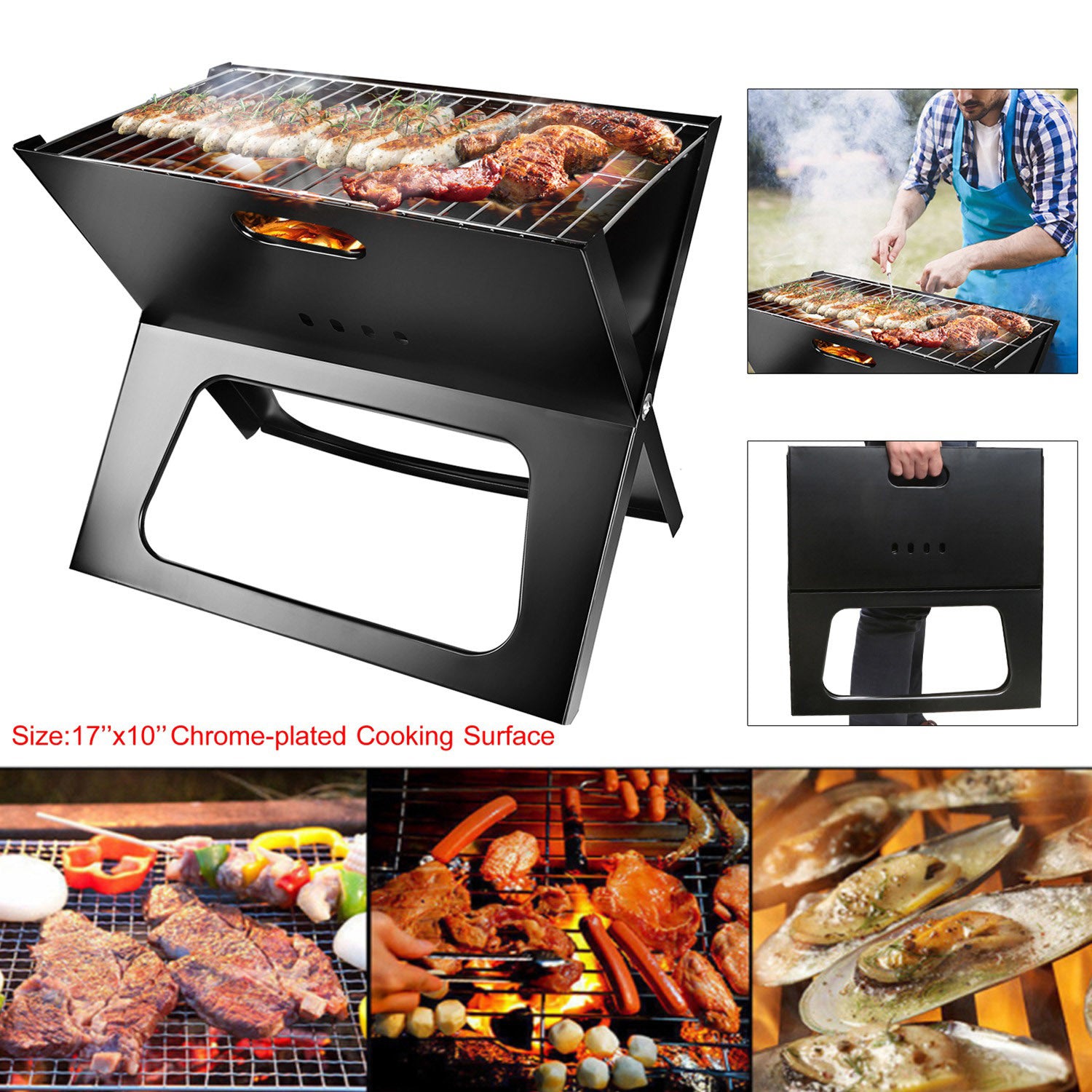 Portable BBQ Barbecue Grill Foldable Charcoal Grill Camping Garden Outdoor Travel Doba